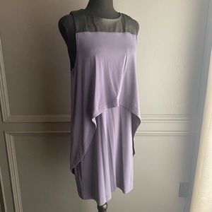 BCBG Women’s two tier split back dress with faux leather detail on neck. Large